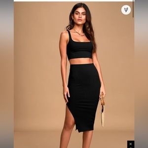 NWT Set For Life Black Ribbed Bodycon Two-Piece Midi Dress